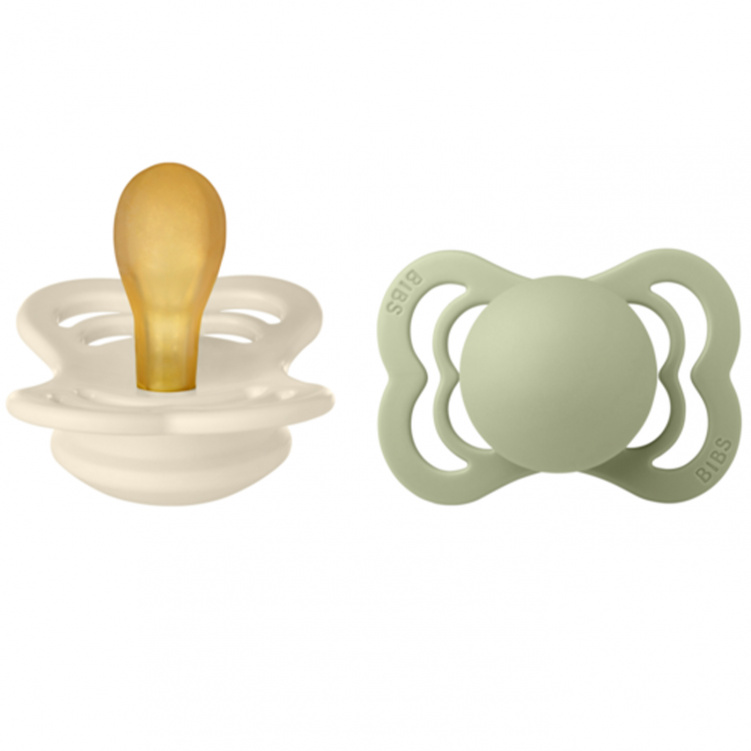 BIBS Napp Supreme Latex 2-pack 0-6 mån Ivory/Sage i gruppen Babytillbehör / Nappar och tillbehör / Nappar 0-6 månader hos Bonti (BIBS170346)
