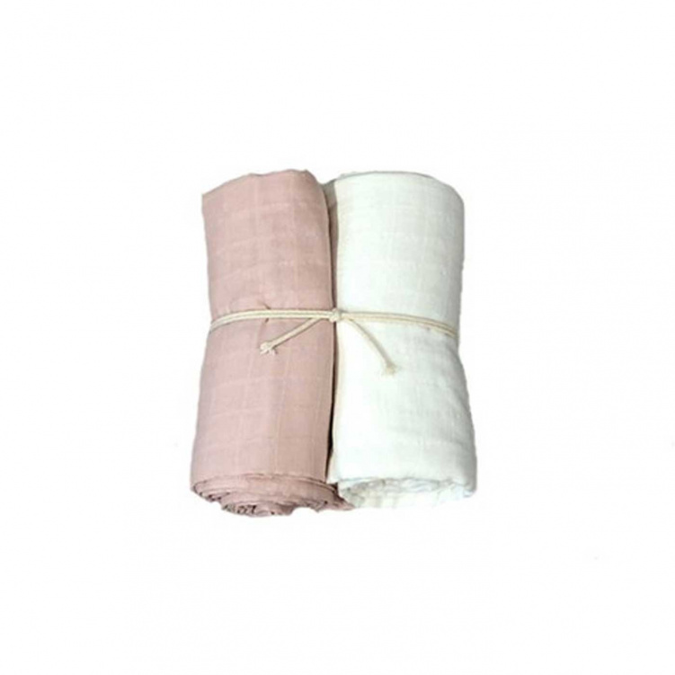 Mini Dreams Muslinfilt 2-pack Vit/rosa 115x115 cm i gruppen Babytillbehör / Sova / Bädda för sommartider hos Bonti (MIDR91101201)