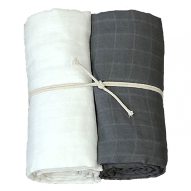 Mini Dreams Muslinfilt 2-pack Vit/grå 115x115 cm i gruppen Babytillbehör / Sova / Bädda för sommartider hos Bonti (MIDR91101243)